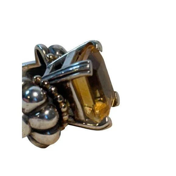 Vintage LAGOS CAVIAR Sterling Silver & 18K Gold Emerald Cut CITRINE Ring 6.75 - Picture 2 of 15